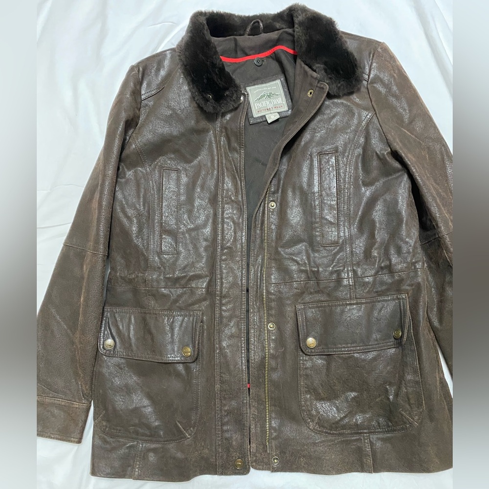 Barbour Dark Brown Leather Military Jacket